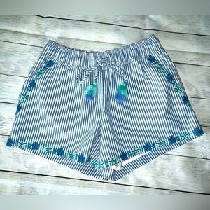 VINEYARD Vines Striped Floral Embroidered Tassel Shorts Size XS Pockets